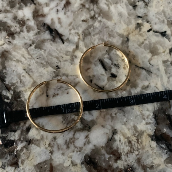 14K Indonesian Gold Large Hoop Earrings, Stamped - Picture 2 of 6